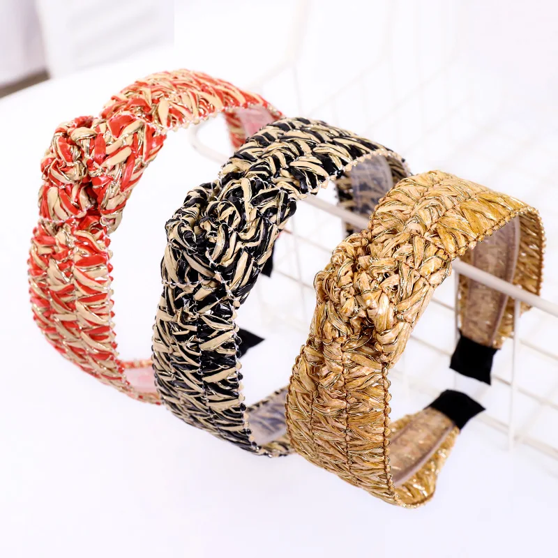 

Boho Hairband Multicolor Straw Weaving Knotted Simplicity Korean Headband for Women Cross Handmade Hair Hoop Hair Accessories