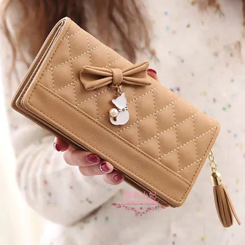 

Women Long Purse Tassel Bowknot Rhomboids Coin Purse Card Phone Holder Wallet J9