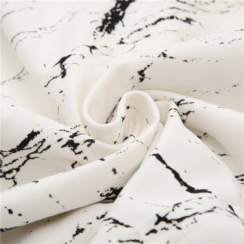[EAM] женское платье средней длины с белым рисунком, плотное, с круглым вырезом, с длинным рукавом, свободное, модное, для ранней весны 1M939