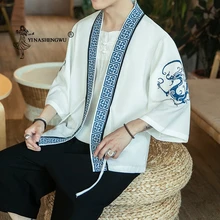 Кимоно кардиган мужской традиционное японское кимоно пляжная тонкая азиатская одежда юката мужской модный Повседневный Кардиган Рубашка Япония Кимоно