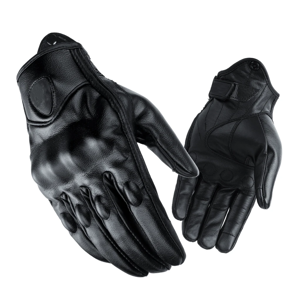 Retro Perforated Real Leather Motorcycle Gloves Moto Waterproof Winter Warm Gloves Motocross Motorcycle Protective Gears