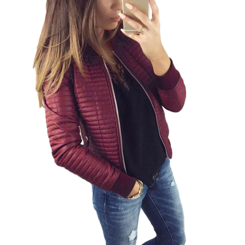 

Coats and Jackets Women 2020 Quilted Coat Streetwear Elegant Solid Autumn Winter Europe Women's Leather Jacket For Female