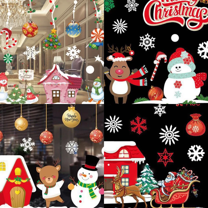 

Color Christmas Sticker 53X37X2 Sheet/Roll Round Paper Tube Packaging No Rubber Static Window Sticker Christmas Decoration