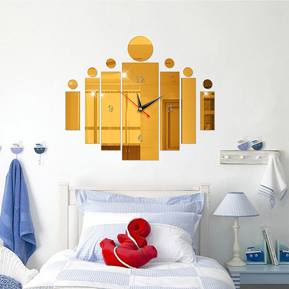 50x42cm gold 1 Набор 3D Зеркальная Наклейка на стену перо/часы акриловые фрески наклейка Съемная наклейка s украшение для гостиной Наклейка на стену художественный Декор - Цвет: 50x42cm gold