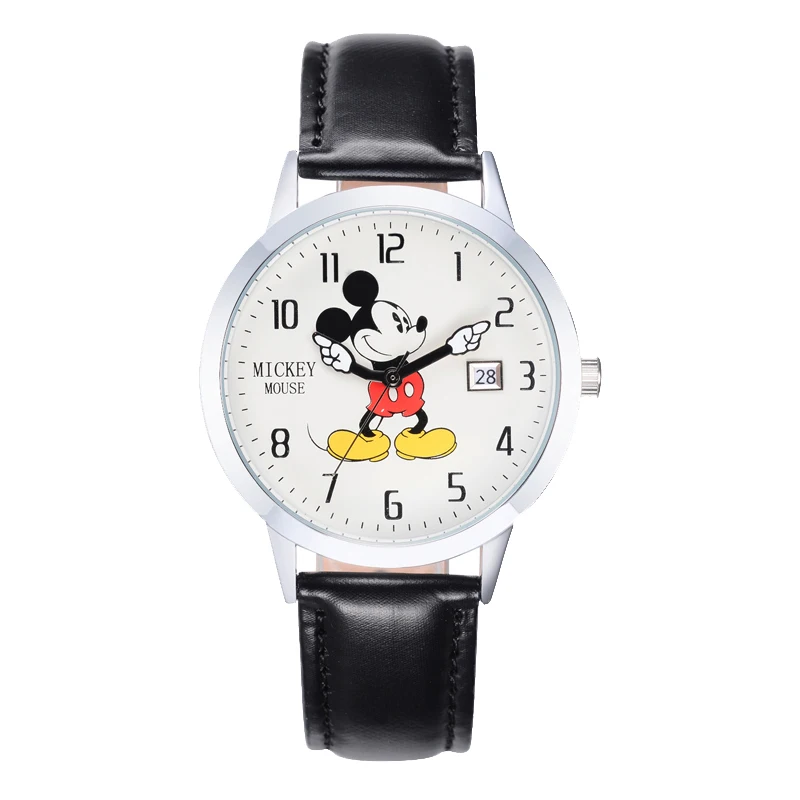 Детские часы disney, детские часы, подлинный бренд, роскошные часы, Микки, повседневные модные милые кварцевые наручные часы, кожа - Цвет: Black Big Dial
