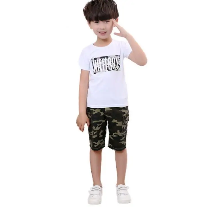 Kids Summer Clothing Set Girls T Shirt Skirt Boys T-shirt Pants 2pcs Camouflage Army Tracksuit Children Uniforms Costume - Цвет: White