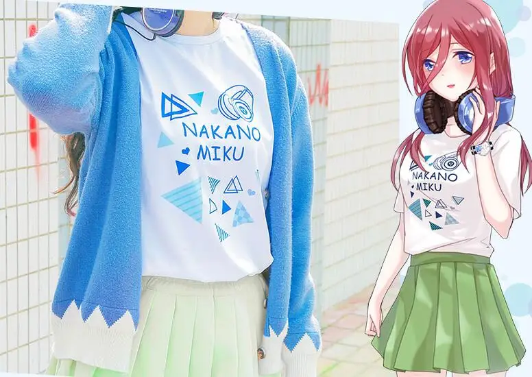 Футболка для костюмированной вечеринки «The Quintessential Quintuplets», футболка в стиле аниме Nakano Miku, модная мужская одежда, женские хлопковые футболки
