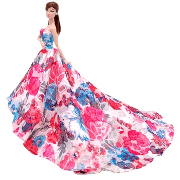 

NK 2020 Princess Doll Wedding Dress Handmake Clothes Fashion Flower Pattern Outfit For Barbie Doll Accessories Toys 51A 3X