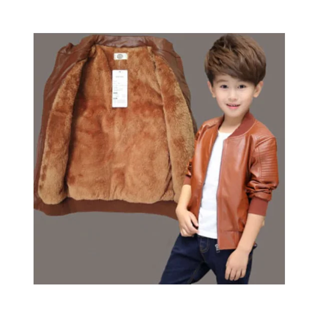 thicken brown Новая куртка из искусственной кожи для маленьких мальчиков пальто для мальчиков детские куртки черного и коричневого цветов Manteau Garcon, детская куртка - Цвет: thicken brown