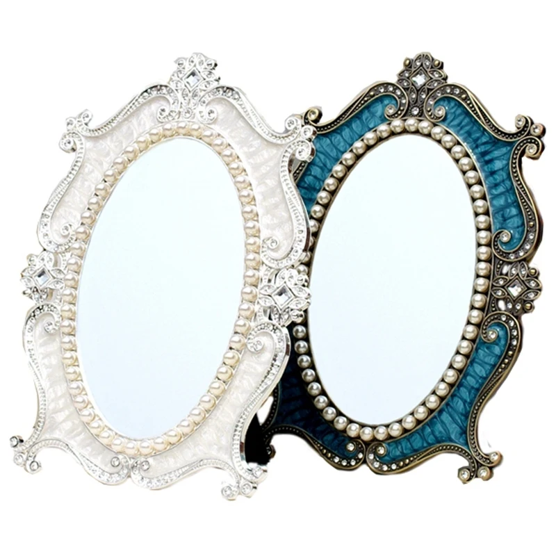 В европейском стиле ретро-зеркало для макияжа принцессы стол в общежитие в Корейском стиле, украшенная жемчугом, односторонний косметическое зеркало большого размера