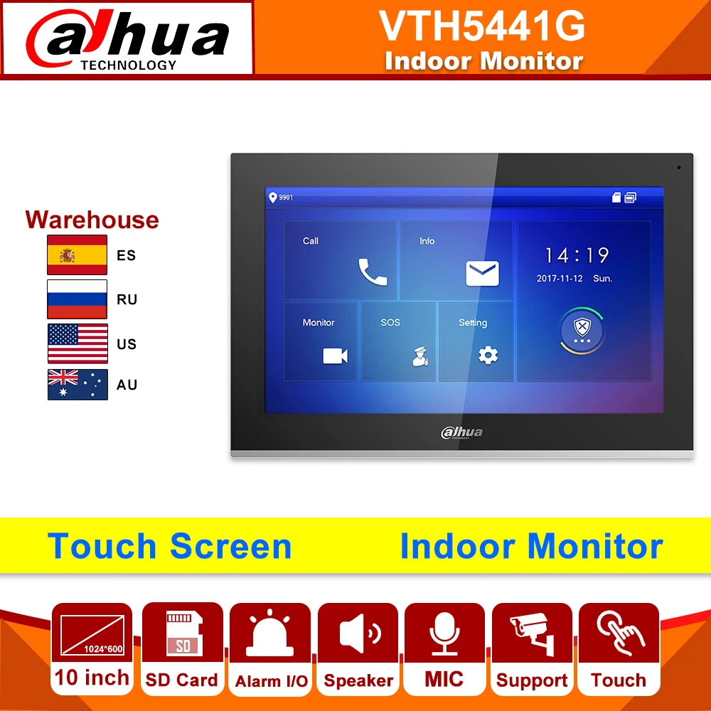 Original Dahua VTH5441G Indoor Monitor 10inch Touch Screen Color with alarm work with IP Video Intercom IPC Replace VTH1660CH