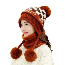 BINGYUANHAOXUAN, модные женские зимние шапки, шарф, вязаная шапка, шары помпоны, Шапка-бини, толстая женская шапка, шарф