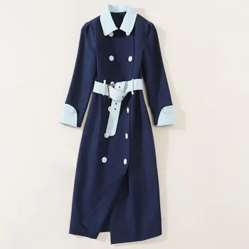 

HIGH QUALITY New 2020 Stylish Women's Turn-down Collar Puff Sleeve Double Breasted Sashes blazer dress