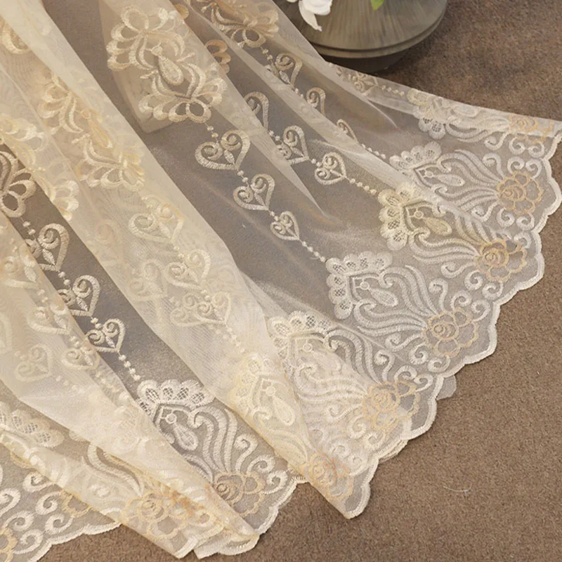 Beige Tulle Европейские Роскошные Синие вышитые занавески с сердечками готовые прозрачные шторы для гостиной спальни окна экрана кухни Tulle137#4 - Цвет: Beige Tulle
