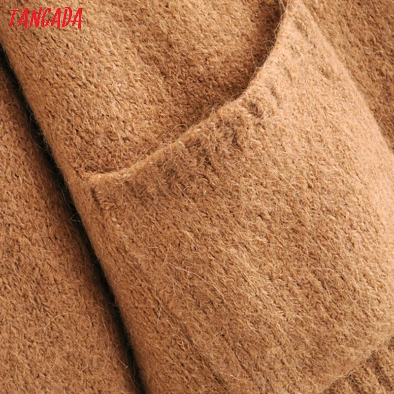 Tangada осенне-зимний коричневый кардиган, винтажный женский свитер, негабаритный женский модный вязаный кардиган, пальто 3H413