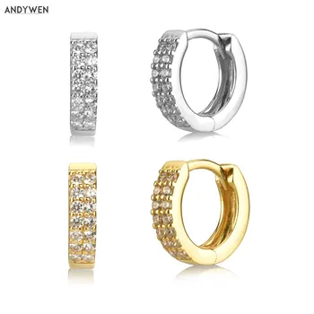 

ANDYWEN 925 Sterling Silver 6.8mm Crystal CZ Two Line Hoops Zircon CZ Loop Circle Huggies Piercing Ohrringe Earring Jewelry