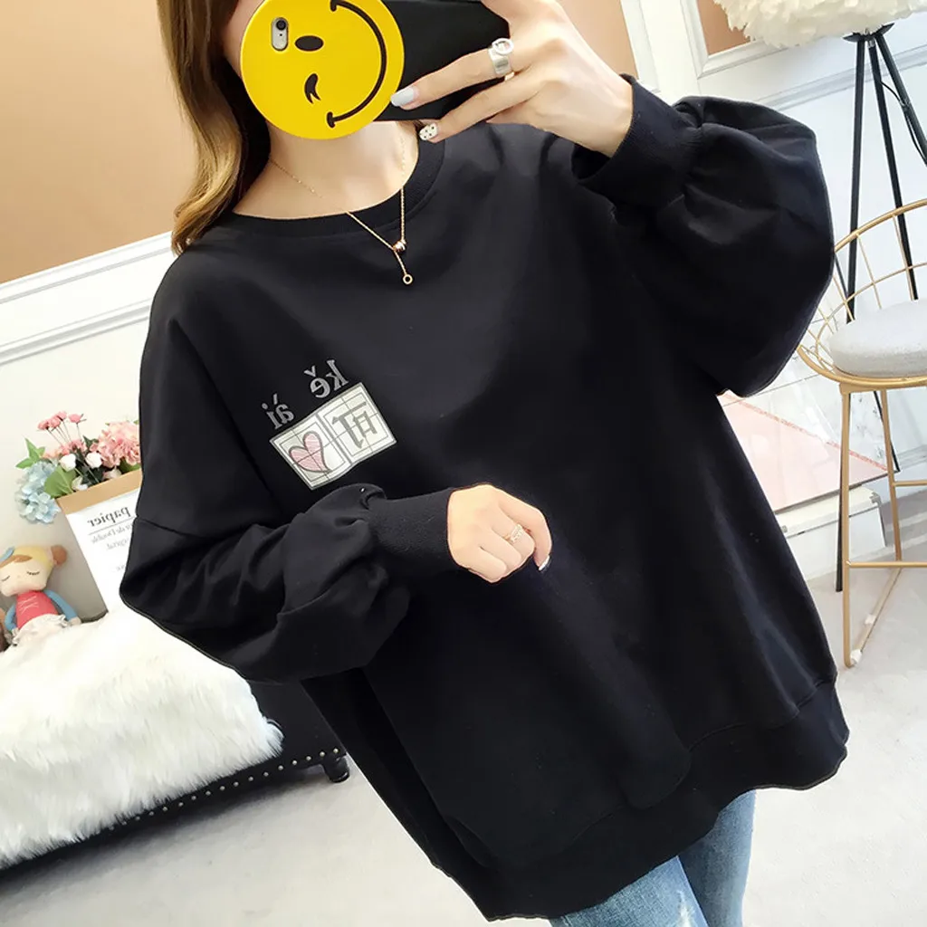 Kawaii Женская толстовка с забавным принтом kpop Повседневная Толстовка длинным