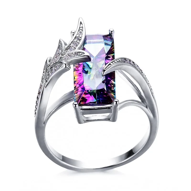 Silver Bague Ringen кольца с радугой, мистическим топазом, драгоценным камнем, чистое 925 пробы, серебряные ювелирные изделия, свадебный подарок для женщин, размер 6-10 - Цвет камня: Silver