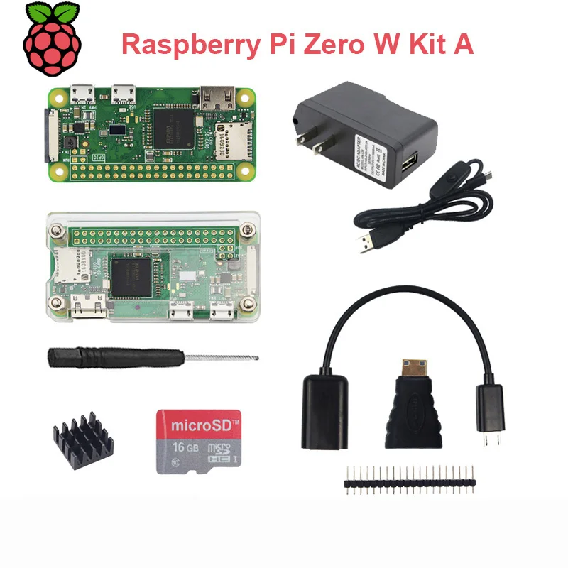 Raspberry Pi Zero W стартовый комплект + акриловый чехол блок питания 2A вкл/выкл USB карта