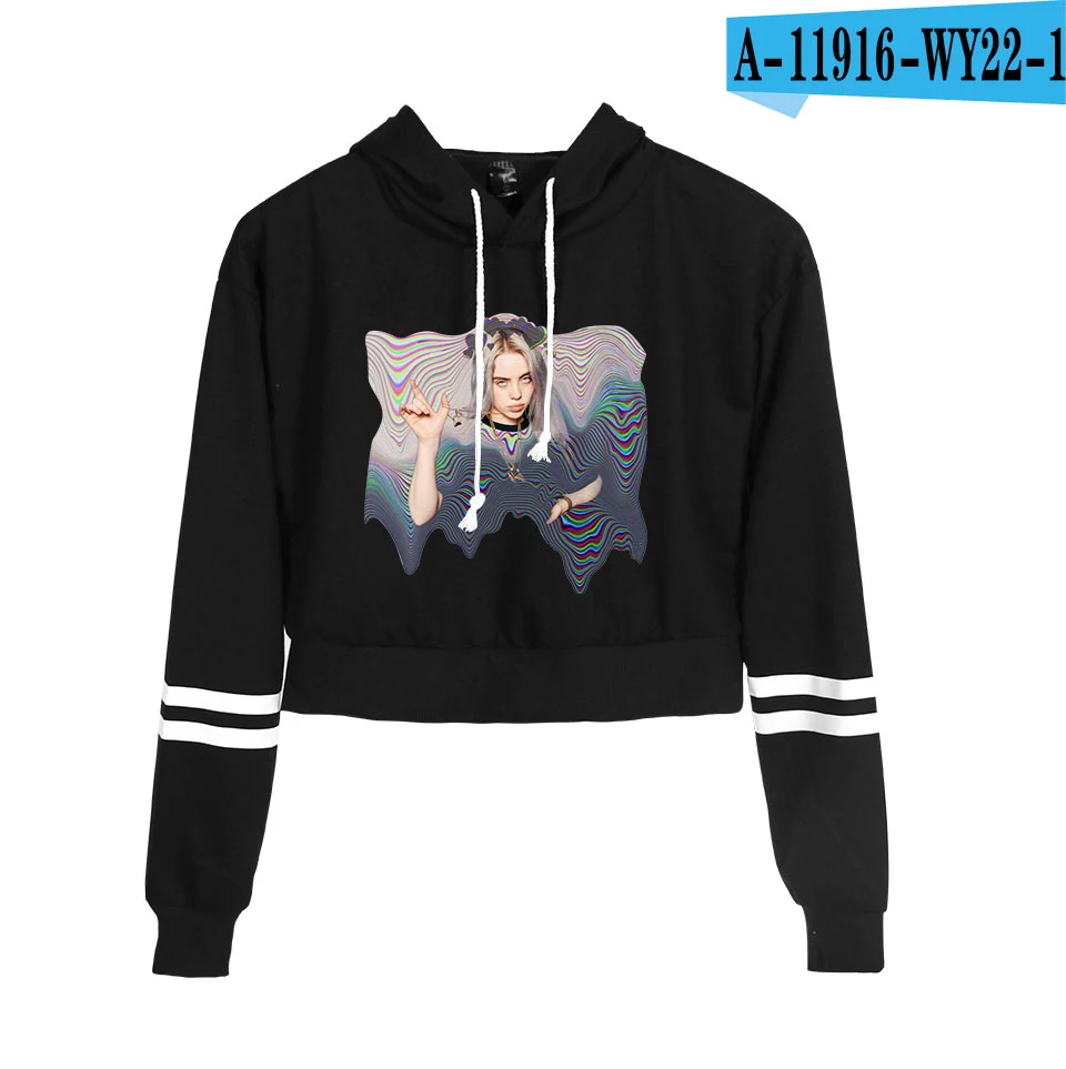 black Лидер продаж, толстовки Billie Eilish, укороченный Топ для женщин, пикантные весенне-осенние хлопковые толстовки высокого качества для девочек - Цвет: black