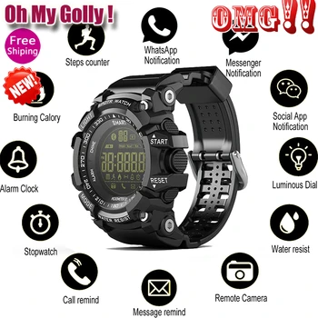

Oh My Golly Bluetooth Clock EX16 Smart Watch Notification Remote Control Pedometer Sport Watch IP67 Waterproof Men's Wristwatch