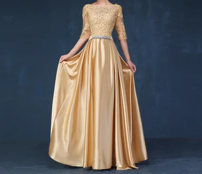 Golden A Халат De Soiree, а-силуэт, дизайн, Шелковое кружево, элегантные вечерние платья vestido de festa, банкетные платья для официального торжества выпускного вечера - Цвет: Golden A