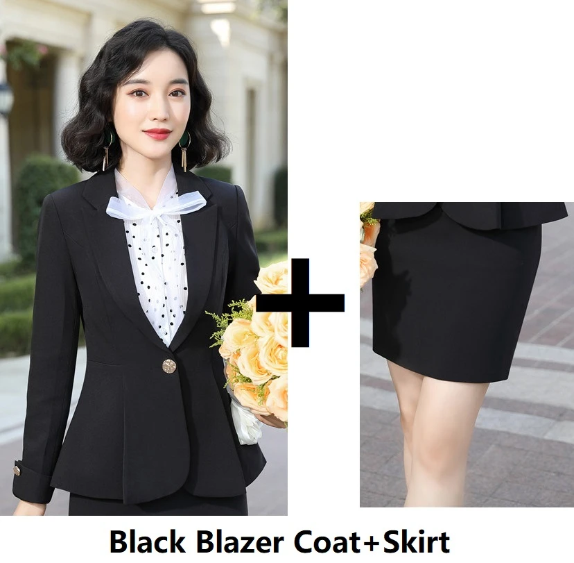 Black Skirt Suits Форменный дизайн, женские брючные костюмы, Формальные женские деловые рабочие костюмы, OL стили, профессиональные блейзеры, брюки, костюмы на осень и зиму - Цвет: Black Skirt Suits