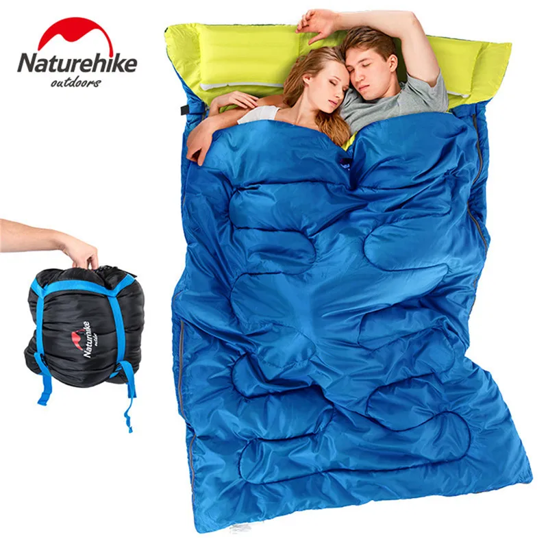 Naturehike пары, двойные спальные мешки, открытый спальный мешок для кемпинга, туризма, 2,15 м* 1,45 м, портативный спальный мешок, подушки - Цвет: blue