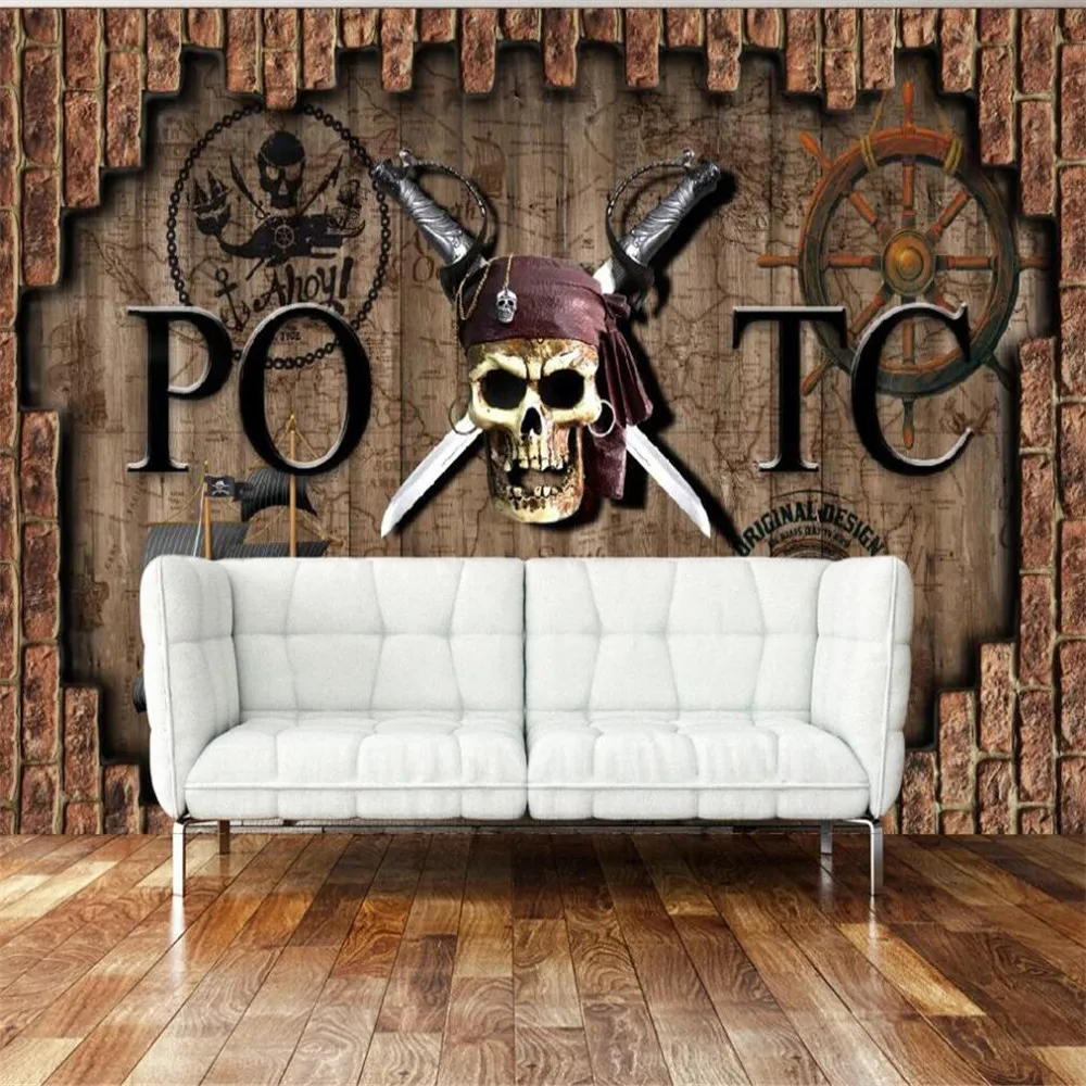 

Milofi Custom Large 3d Wallpaper Mural 3D Retro Brick Car Pirate Bar Background Wall Decoration Mural Wallpaper