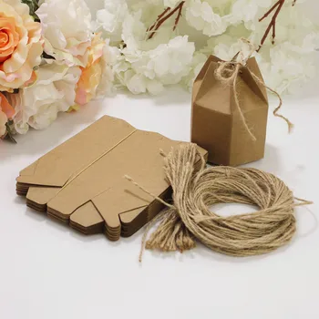 

10pcs Kraft Paper Hexagon Favor Box Wedding Party Favour Gift Candy Dragee Boxes with Rope Sticker Home Party Birthday Supply