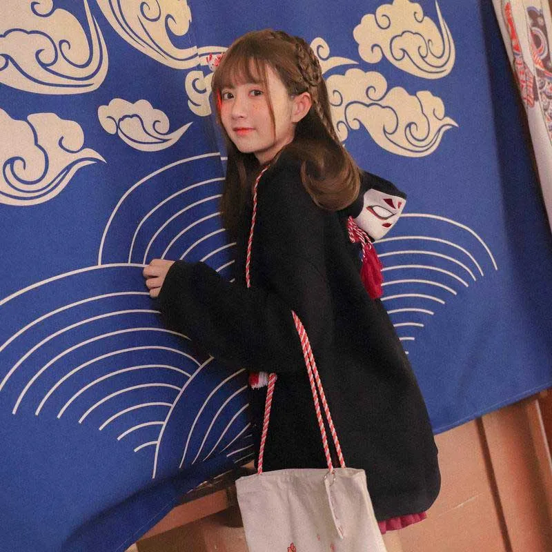 NiceMix японские милые уличные модные женские толстовки Harajuku Kawaii С лисьими ушками толстовка с капюшоном Вышивка Сакура плюс бархат Pullo