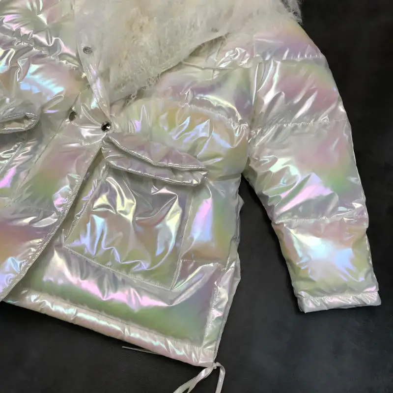 Новое Осеннее и зимнее пальто, женская пуховая хлопковая куртка, Женская Большая парка средней длины с овчьим меховым воротником, корейские модные стеганые пальто