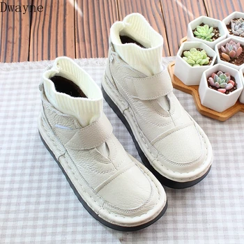 

Literary retro wool mouth flat boots women's thick-soled casual comfortable women's boots non-slip warm plus cotton boots