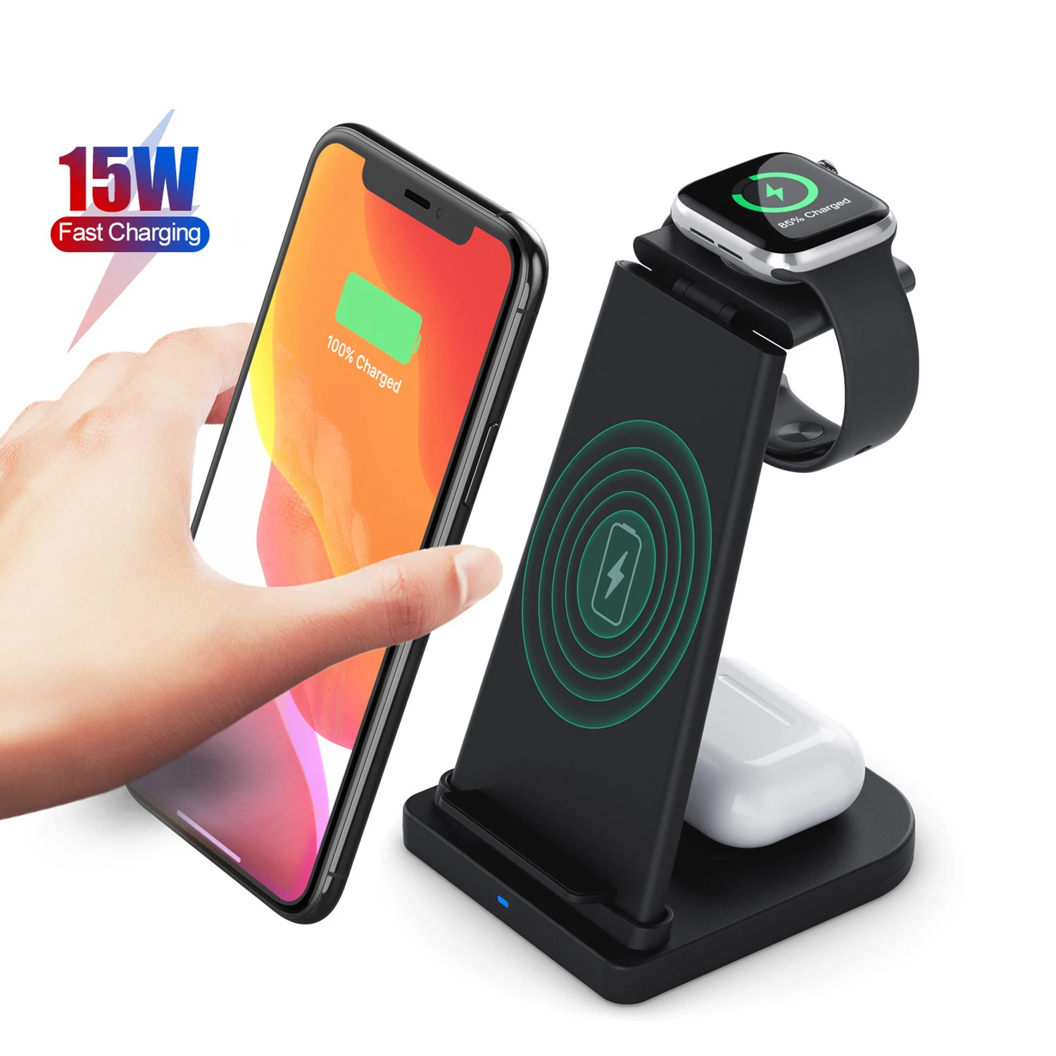 Kerokuru 15W Qi Fast Wireless Charger for iPhone 12 11 Pro X Apple Watch Foldable Charging Dock Station for Airpods Pro iWatch