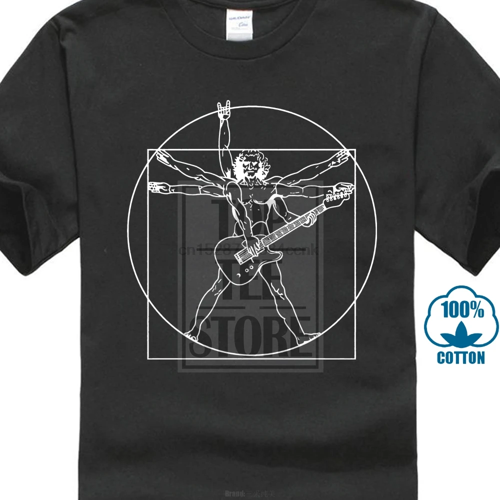 Vitruvian гитарист Мужская забавная гитара футболка электрический бас акустический