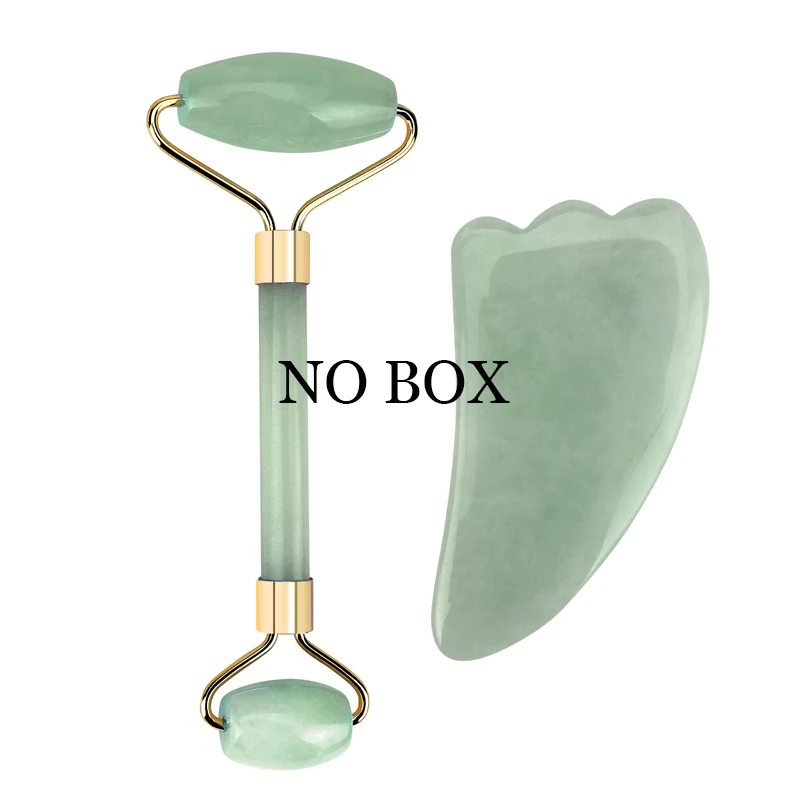 Jade Set No Box Розовый КВАРЦЕВЫЙ ролик для похудения Массажер для лица инструмент для лифтинга натуральный нефрит массажный ролик для лица камень массаж кожи красота уход набор коробка - Цвет: Jade Set No Box