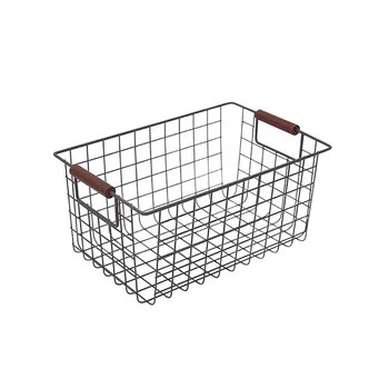 

Retro Wrought Iron Storage Basket Desktop Books Snacks Storage Basket Home Sundries Storage Organizer (Size S, Black)