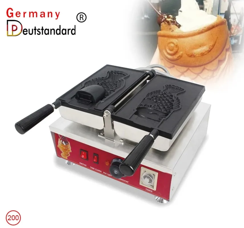Commerical Electric Single Fish Open Mouth Waffle Maker Ice Cream Taiyaki Machine Non-Stick 110V 220V Fish Waffle Maker With CE