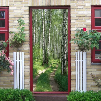

3D forests Door Sticker PVC Self Adhesive Waterproof Wall Mural Decals Sticker on the Doors DIY Home Design
