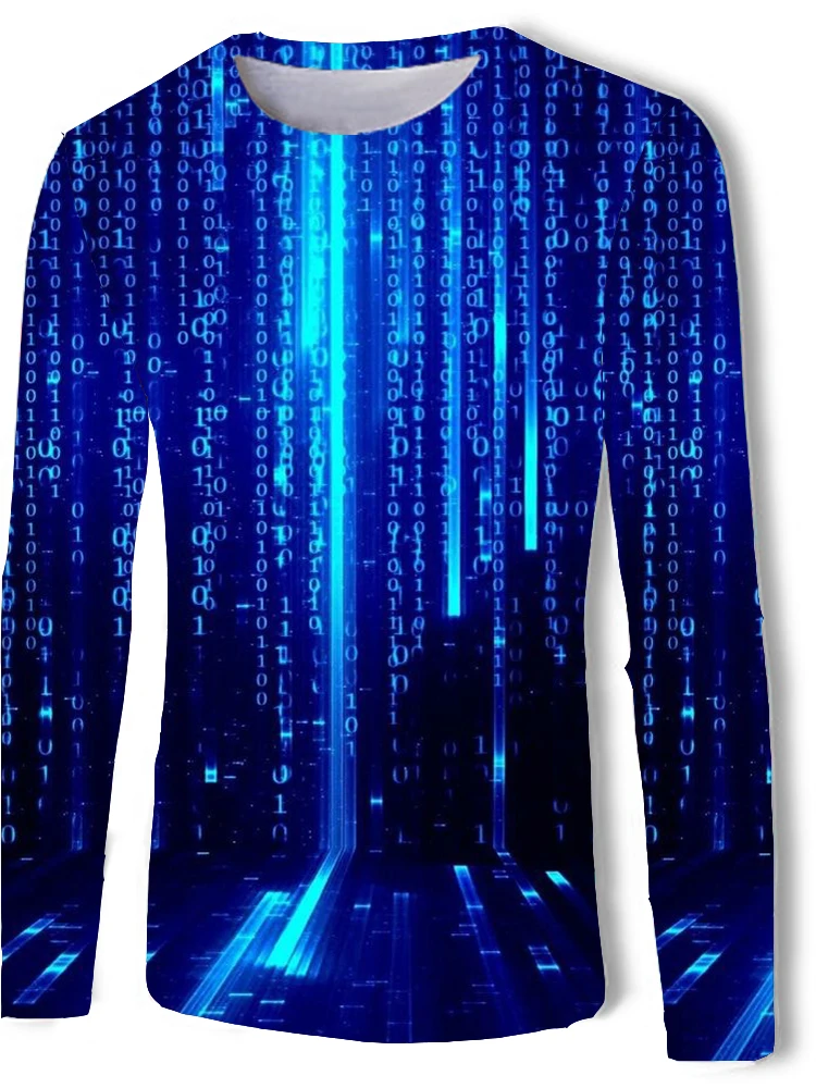 

UNEY Science Long Sleeve T-Shirt For Men Code 3D Paint Tops Tees Casual Shirt Digital Spring 2020 New T Shirt Letter Tops