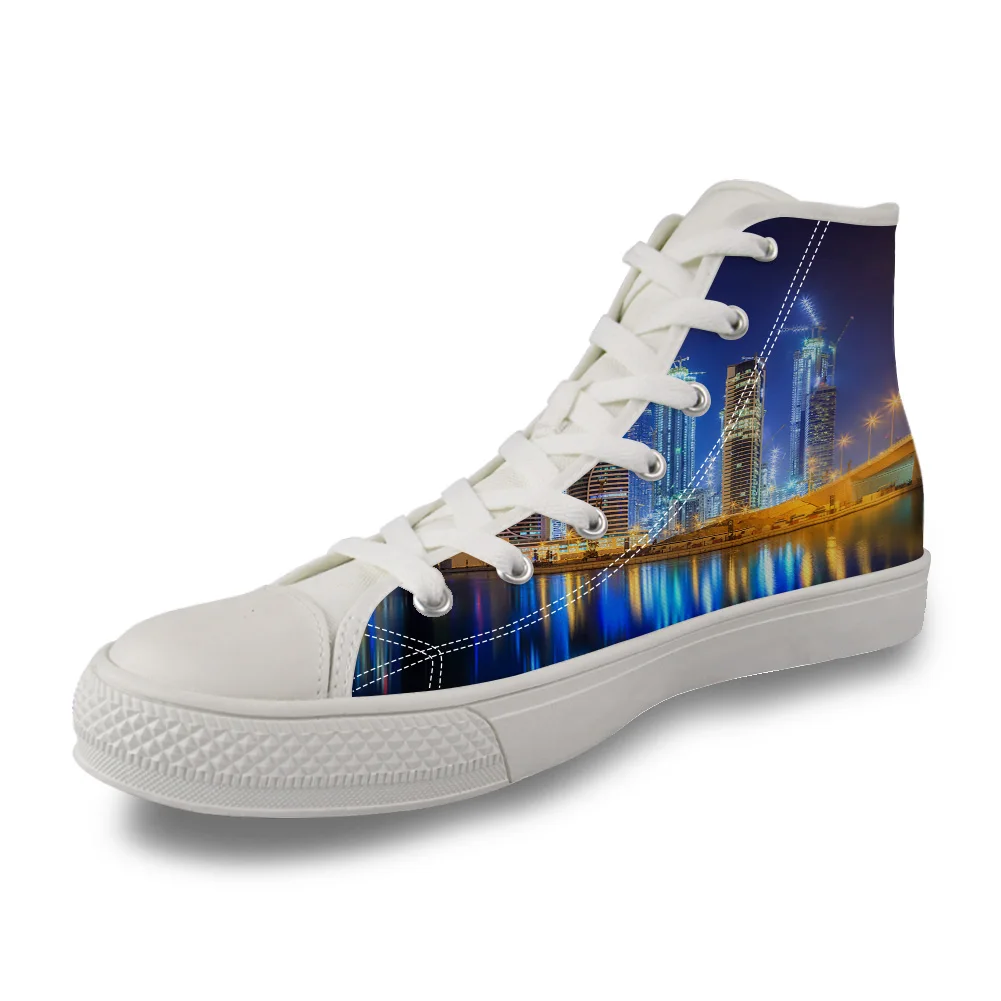 

High-Rise Buildings In Dubai High Top White Canvas Vulcanized Breathable Shoes