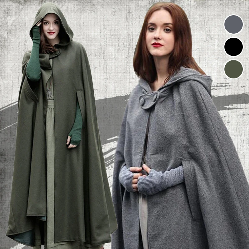 Woman Cape Hooded Long Fashion Coat Cosplay Party Sleeveless Winter  Cardigan Halloween Festival Overcoats Womens Solid Cloak