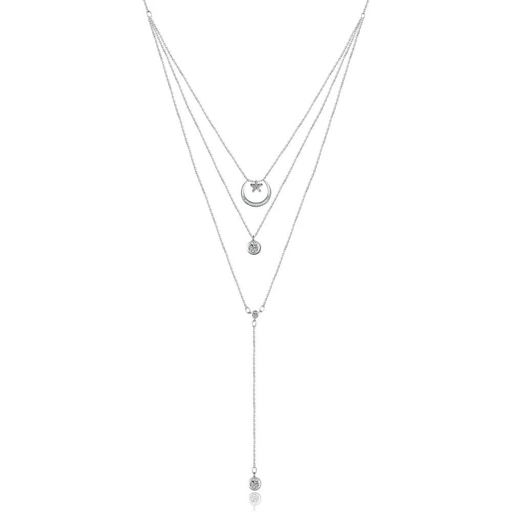

V103 Elegant Star and Moon Zirconia Stone Pendent Necklace 925 Sterling Silver for women