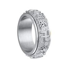 Серебряный Спиннер буддистский религиозный кольцо титановая сталь палец кольцо буддистский религиозный буддийский Свастика Вращающийся палец кольцо
