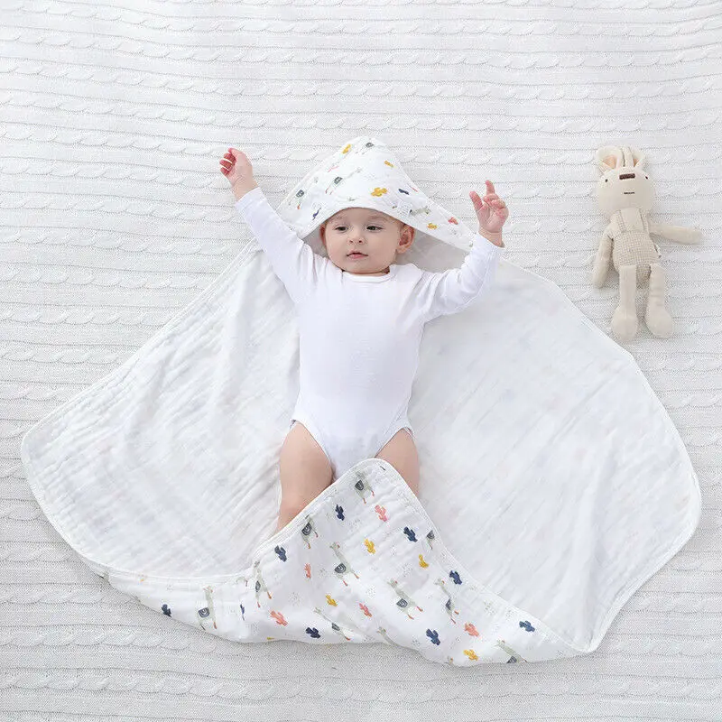 Cute Newborn Cotton Swaddle Wrap Toddler Baby Boys Girls Muslin Blanket Sleeping Bag With Hats Little Baby Bedding Bath Towel
