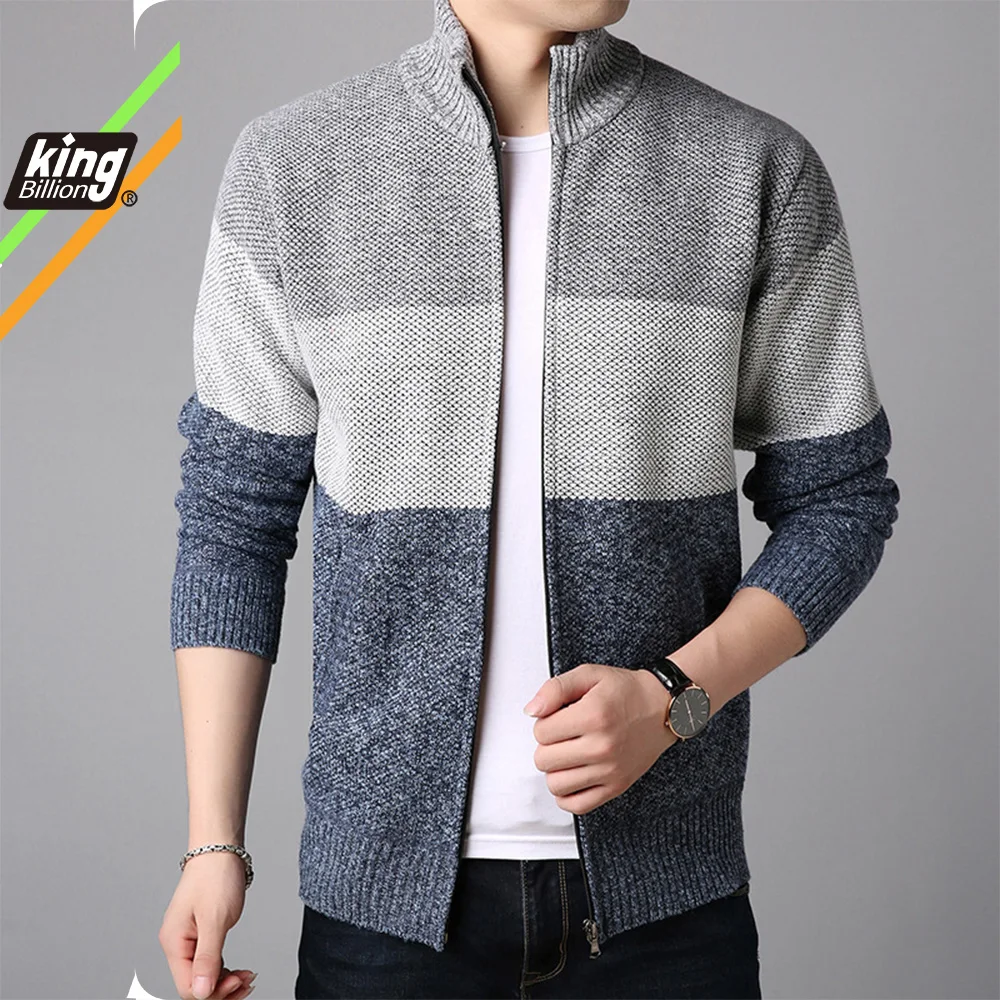 Mejor precio Cárdigan de punto con una hilera de botones para hombre, suéter de talla grande a la moda, con costura de colores, chaquetas con cuello levantado, novedad de primavera e invierno xmQKMGRJQjk