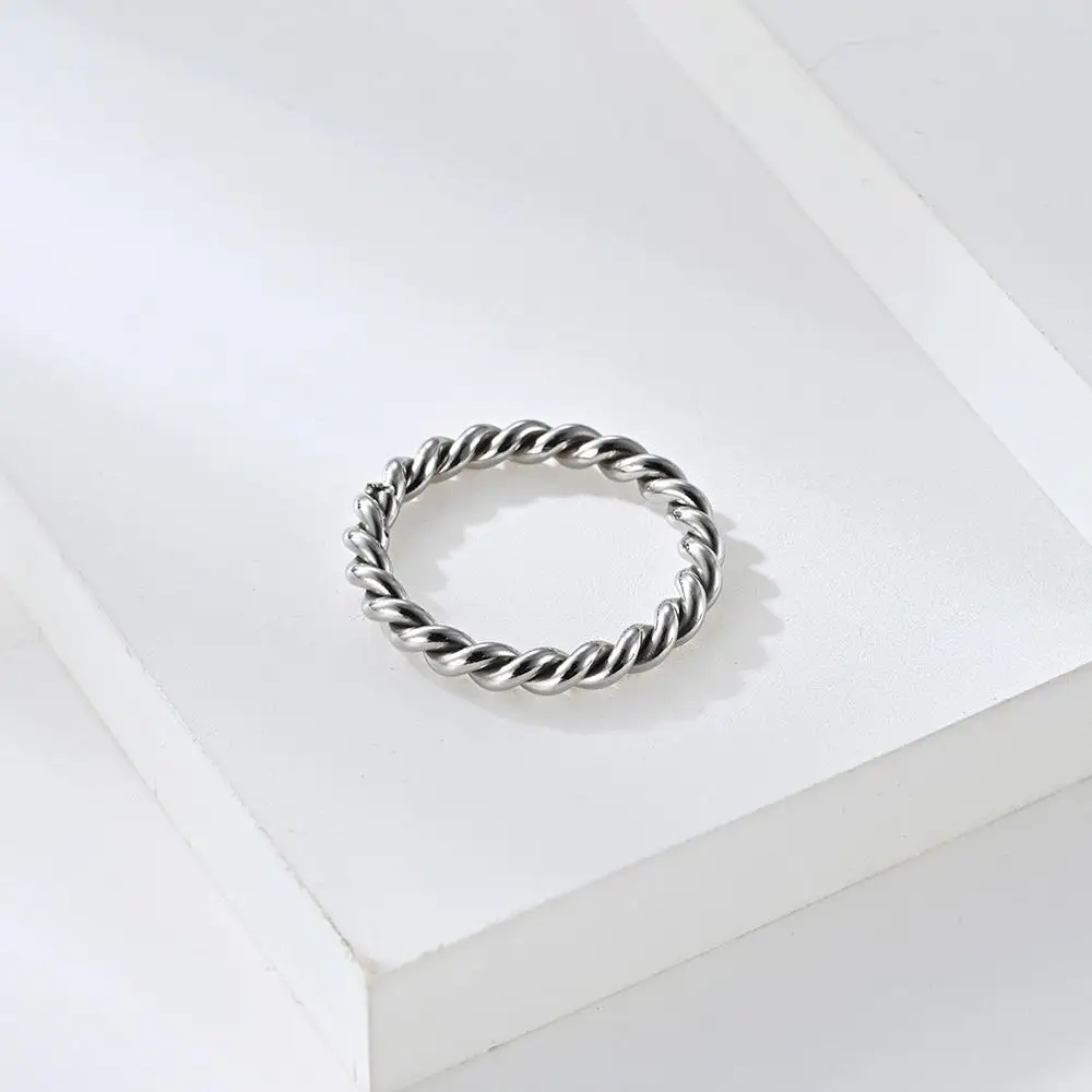 3mm Minimalist Style Spiral Twisted Titanium Steel Ring Fashion Braided Shape Ring For Women Men finger ring