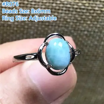 

100% Natural Larimar Ring For Woman Lady Man Silver 8x6mm Oval Beads Water Pattern Stone Adjustable Finger Ring Jewelry AAAAA