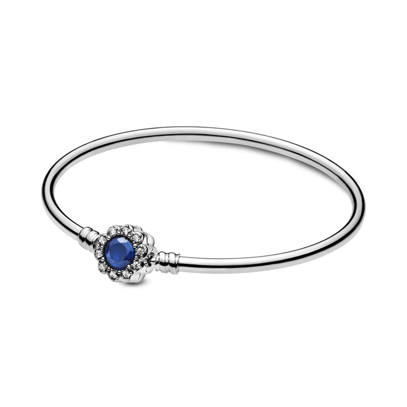 Серебряный 925 Синий-Снежинка, Классическая блестящая безопасная цепь, Круглый Кубический Цирконий Браслет, оригинальные женские модные ювелирные изделия - Окраска металла: 19cm
