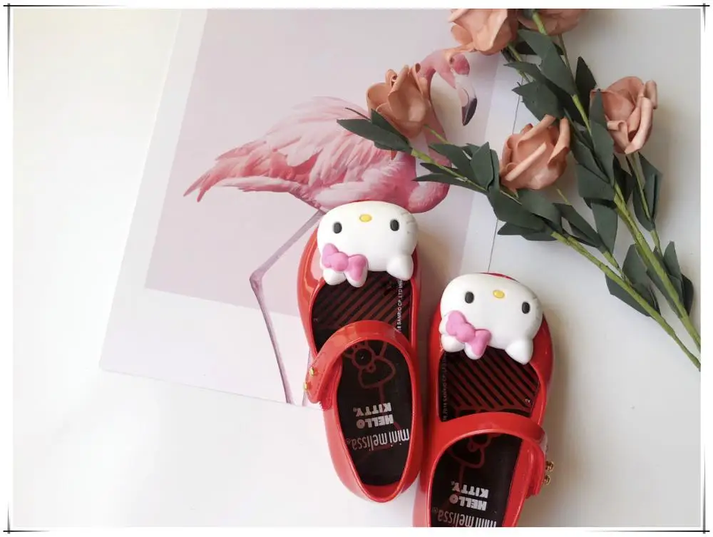 Мини Мелисса Hello kitty Принцесса прозрачная обувь девушки мода мультфильм кошка сандалии карамельного цвета милые детские малышей качество обувь SH19103